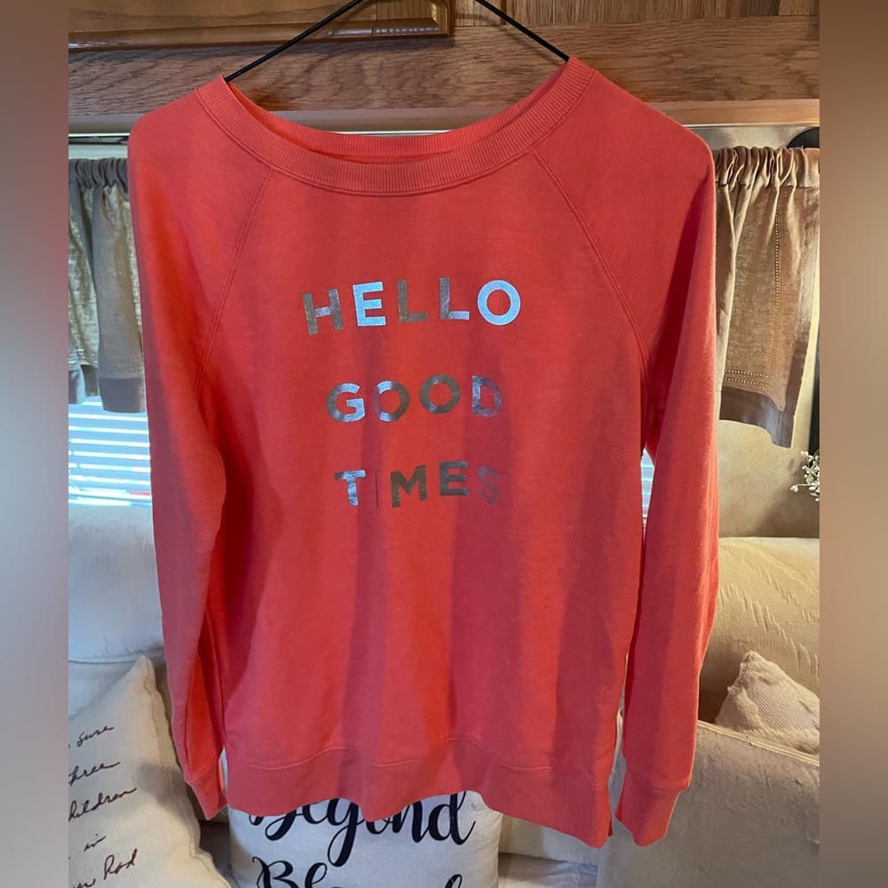 Old Navy Coral Crewneck Sweatshirt with Metallic Text
